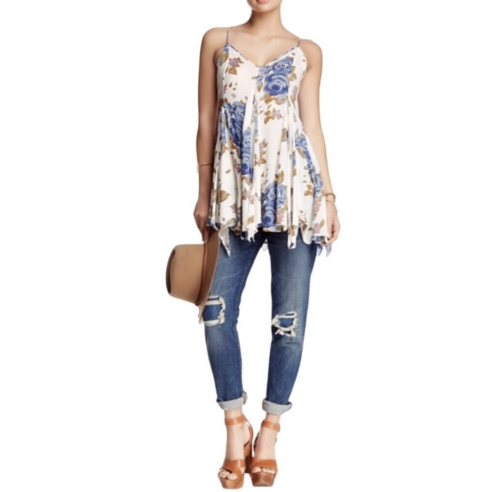 Free People Floral Strappy Mini Dress M Boho Romantic Coquette Cottagecore Artsy